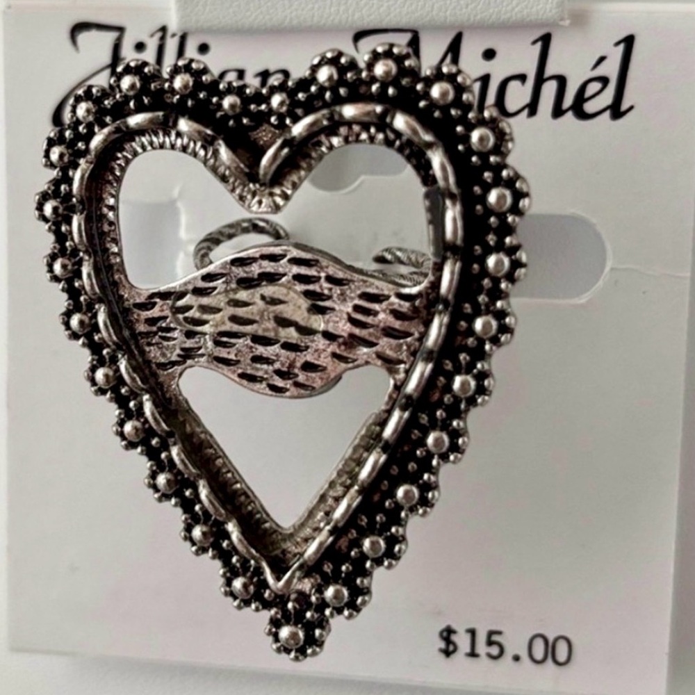 Jillian Michel Large Heart Cutout silvertone,black wash Western,trendy,everyday